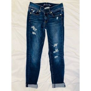 American Eagle dark wash distressed skinny jeans